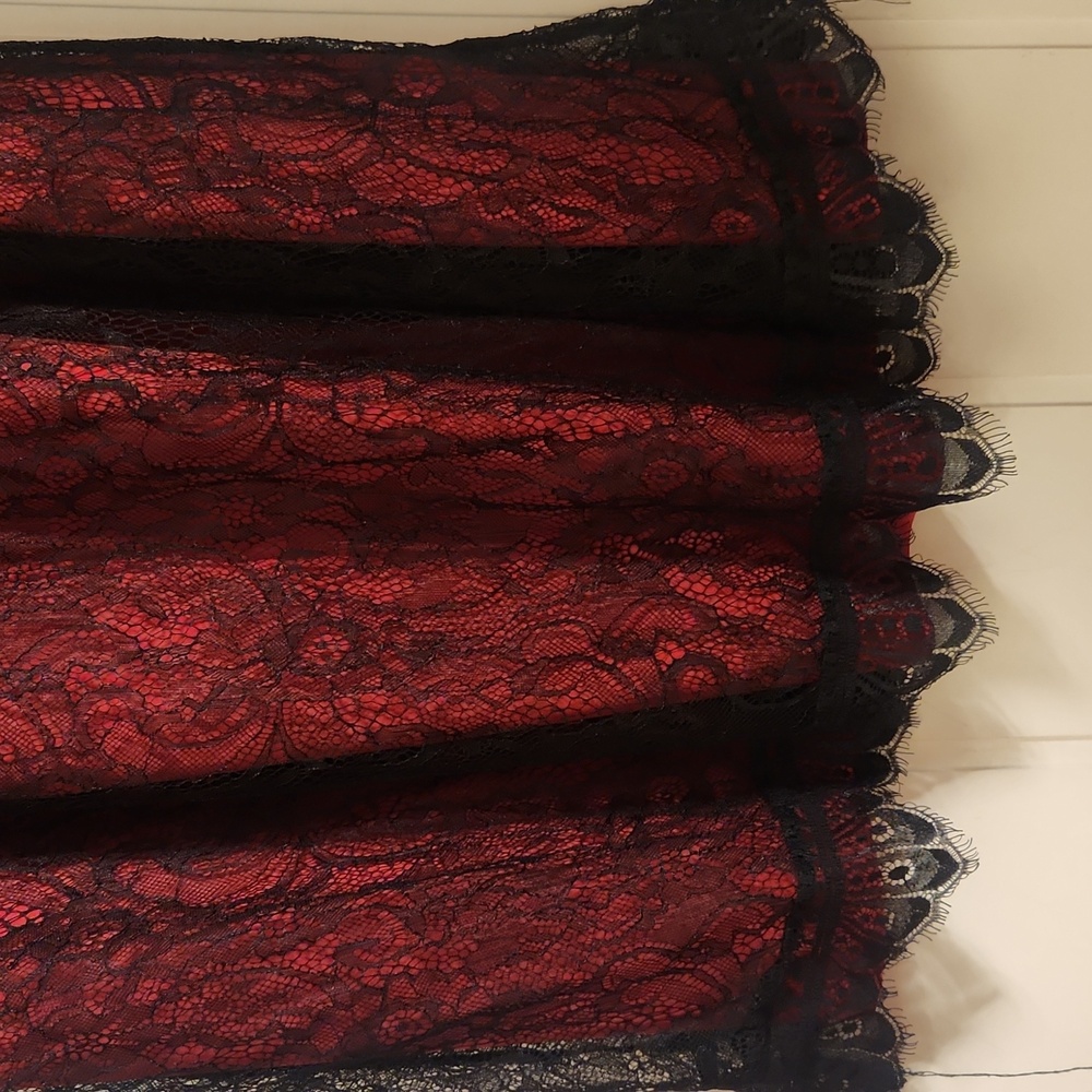 Y2K Lace And Satin Witchy Whimsigoth Red And Black Midi Dress - Picture 4 of 10